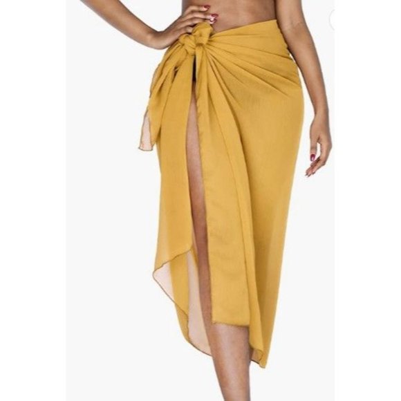 Large MILKFEEL Women Sarong Coverup Beach Wrap Skirt Swimsuit Swim Pareo Yellow - Picture 2 of 6